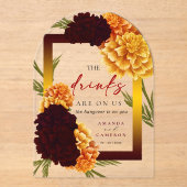 Elegant Burgundy Red "MARIGOLD" Wedding The Drink Acryleinladungen (Vorderseite)