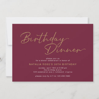 Elegant Burgundy Red | Maroon Gold Geburtstag Aben Einladung