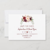 Elegant Burgundy Red Marsala Floral Save the Date (Vorderseite)