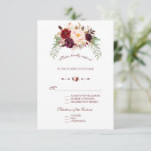 Elegant Burgundy Red Marsala Floral Wedding RSVP (Stehend Vorderseite)