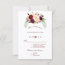 Elegant Burgundy Red Marsala Floral Wedding RSVP Karte