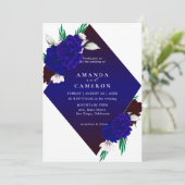 Elegant Burgundy Red Navy Blue "MARIGOLD" Wedding Einladung (Stehend Vorderseite)