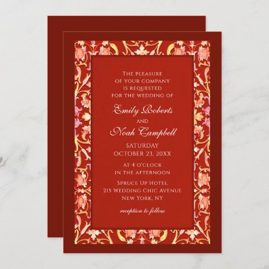Elegant Burgundy Red Stylish Floral Wedding Einladung (Vorne/Hinten)