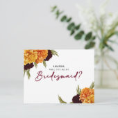 Elegant Burgundy Red Watercolor MARIGOL Bridesmaid Postkarte (Stehend Vorderseite)