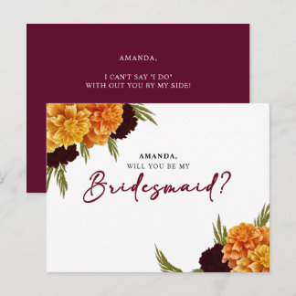 Elegant Burgundy Red Watercolor MARIGOL Bridesmaid Postkarte