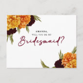 Elegant Burgundy Red Watercolor MARIGOL Bridesmaid Postkarte (Vorderseite)