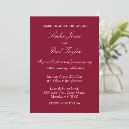 Elegant Burgundy Red Wedding Einladung (Stehend Vorderseite)