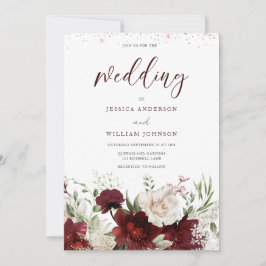 Elegant Burgundy Red & White Floral Wedding Invita Einladung