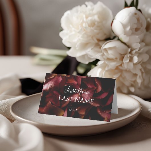 Elegant Burgundy Romantic Rose Folded Place Card Platzkarte