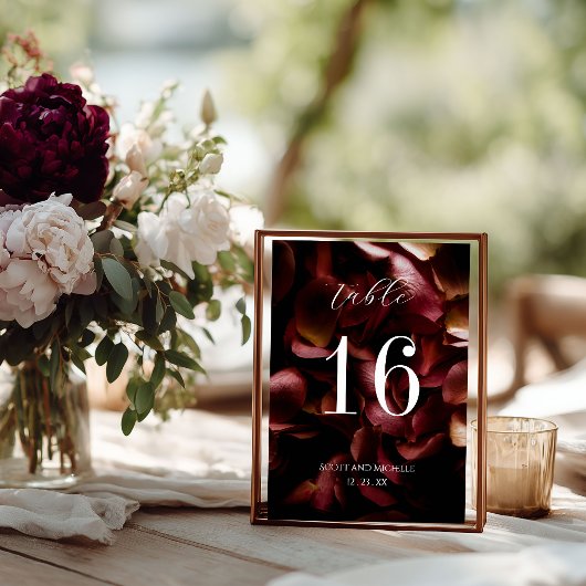 Elegant Burgundy Romantic Rose Table Number Card Tischnummer