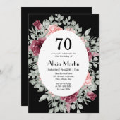 Elegant Burgundy Rosa Grüne 70. Geburtstag Einladung (Vorne/Hinten)