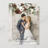 Elegant Burgundy Rosa Rose Floral 2 Foto Hochzeit Dankeskarte (Vorne/Hinten)