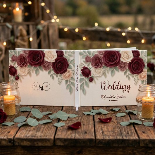 Elegant Burgundy Rose Chic Wedding Gästebuch