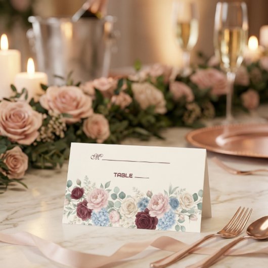 Elegant Burgundy Rose Chic Wedding Platzkarte