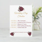 Elegant Burgundy Rose & Gold Wedding Day Timeline  (Stehend Vorderseite)