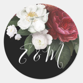 Elegant Burgundy Rose Monogram Wedding Runder Aufkleber