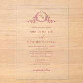 Elegant Burgundy Royal Crown Wreath Monogram Acryleinladungen (Vorderseite)