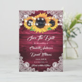 Elegant Burgundy Rustic Wood Lace Sonnenblume Save The Date (Stehend Vorderseite)