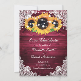 Elegant Burgundy Rustic Wood Lace Sonnenblume Save The Date