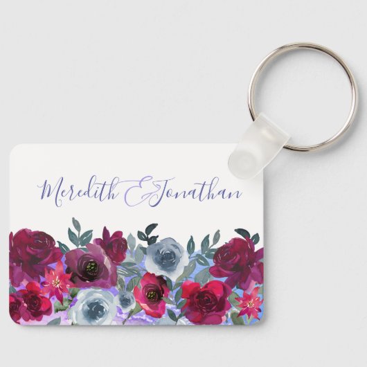 Elegant Burgundy Sage Green Blue Floral Wedding Schlüsselanhänger (Vorderseite)