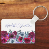 Elegant Burgundy Sage Green Blue Floral Wedding Schlüsselanhänger (Vorderseite)