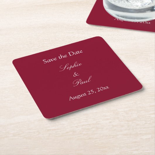 Elegant Burgundy Save the Date Rechteckiger Pappuntersetzer (angewinkelt)