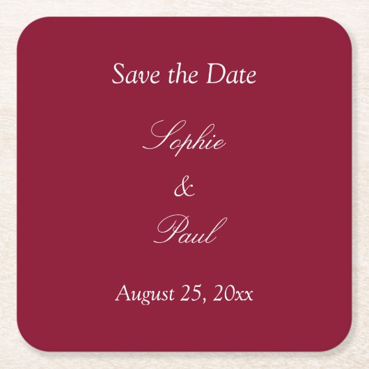 Elegant Burgundy Save the Date Rechteckiger Pappuntersetzer (Vorderseite)