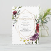 Elegant Burgundy Scalloped Quinceañera Einladung (Stehend Vorderseite)
