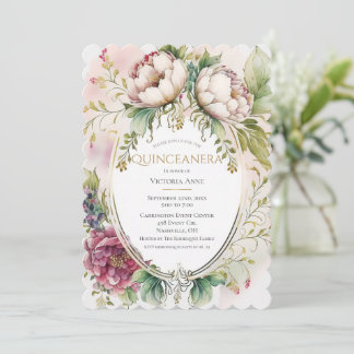Elegant Burgundy Scalloped Quinceanera Einladung