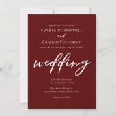 Elegant Burgundy Script Abend Wedding Einladung (Vorderseite)