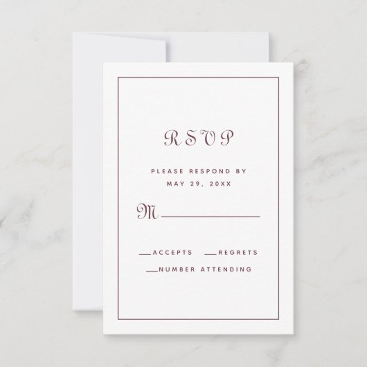 Elegant Burgundy Script Classic Wedding Enclosure RSVP Karte (Vorderseite)