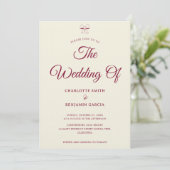 Elegant Burgundy Script Cream Ivory Bow Wedding Einladung (Stehend Vorderseite)