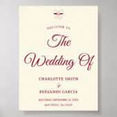 Elegant Burgundy Script Cream Ivory Bow Wedding Poster (Vorne)