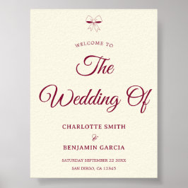 Elegant Burgundy Script Cream Ivory Bow Wedding Poster