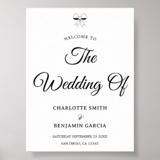 Elegant Burgundy Script Cream Ivory Bow Wedding Poster