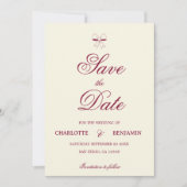 Elegant Burgundy Script Cream Ivory Bow Wedding Save The Date (Vorderseite)