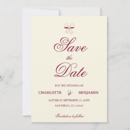 Elegant Burgundy Script Cream Ivory Bow Wedding Save The Date