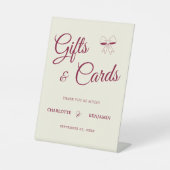 Elegant Burgundy Script Cream Ivory Bow Wedding Sockelschild (Vorderseite)