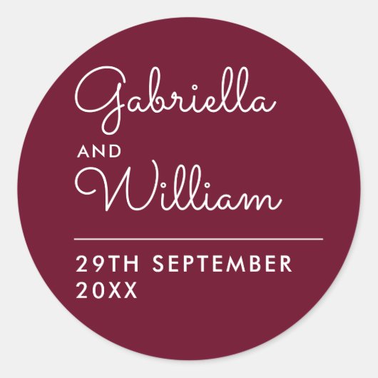 Elegant Burgundy Script Fevor Classic Round Sticke Runder Aufkleber (Vorderseite)