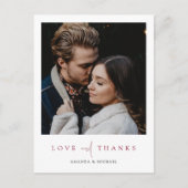Elegant Burgundy Script Foto Wedding Vielen Dank Postkarte (Vorderseite)