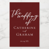 Elegant Burgundy Script Personalisiert Wedding Min Weinetikett (Einzelnes Label)