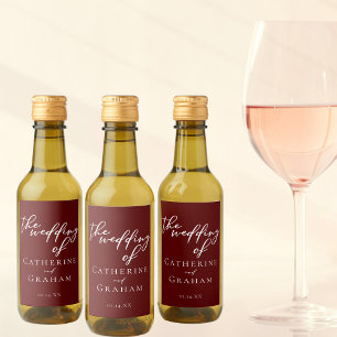 Elegant Burgundy Script Personalisiert Wedding Min Weinetikett