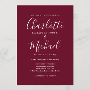 Elegant Burgundy Signature Script Wedding Einladung