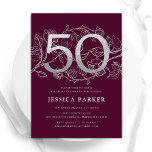 Elegant Burgundy Silver 50. Geburtstag Einladung<br><div class="desc">Elegante burgundy silber 50. Geburtstagsfeier Einladung. Individuell anpassbares modernes feminines Design mit Rose botanischen Akzenten und Imitaten Glitzer Silber. Einfache florale Einladungskarte perfekt für eine stilvolle Damenfeier. Personalisieren Sie Ihre persönlichen Daten. Gedruckte Zazzle Einladungen oder Sofortdownload digitalen druckbaren Vorlage.</div>