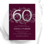 Elegant Burgundy Silver 60. Geburtstag Einladung<br><div class="desc">Elegante burgundy silber 60. Geburtstagsfeier Einladung. Individuell anpassbares modernes feminines Design mit Rose botanischen Akzenten und Imitaten Glitzer Silber. Einfache florale Einladungskarte perfekt für eine stilvolle Damenfeier. Personalisieren Sie Ihre persönlichen Daten. Gedruckte Zazzle Einladungen oder Sofortdownload digitalen druckbaren Vorlage.</div>