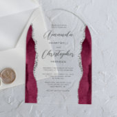 Elegant Burgundy Silver Agate Script Arch Wedding Acryleinladungen