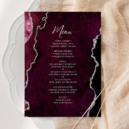 Elegant Burgundy Silver Agate Wedding Menu Menükarte