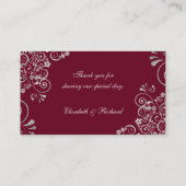 Elegant Burgundy Silver Gray Swirl Wedding Platzkarte (Rückseite)