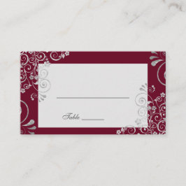 Elegant Burgundy Silver Gray Swirl Wedding Platzkarte