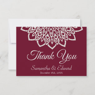 Elegant Burgundy Silver Mandala Wedding Dankeskarte